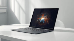 Microsoft Surface Laptop 7 running AI-assisted design tools locally using its dedicated NPU.