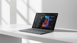 Samsung Galaxy Book4 Eco laptop featuring a vibrant Super AMOLED display for digital art and photo editing.
