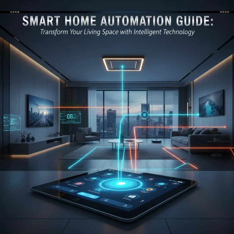 Smart home automation guide showcasing modern connected devices transforming a living space with intelligent technology for comfort, control, and efficiency.