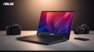 ASUS VivoBook 17 X1704VA powerful creator laptop on a creative desk.
