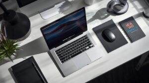 Space Black Apple MacBook Pro 14 with M4 Pro chip showing professional video editing software