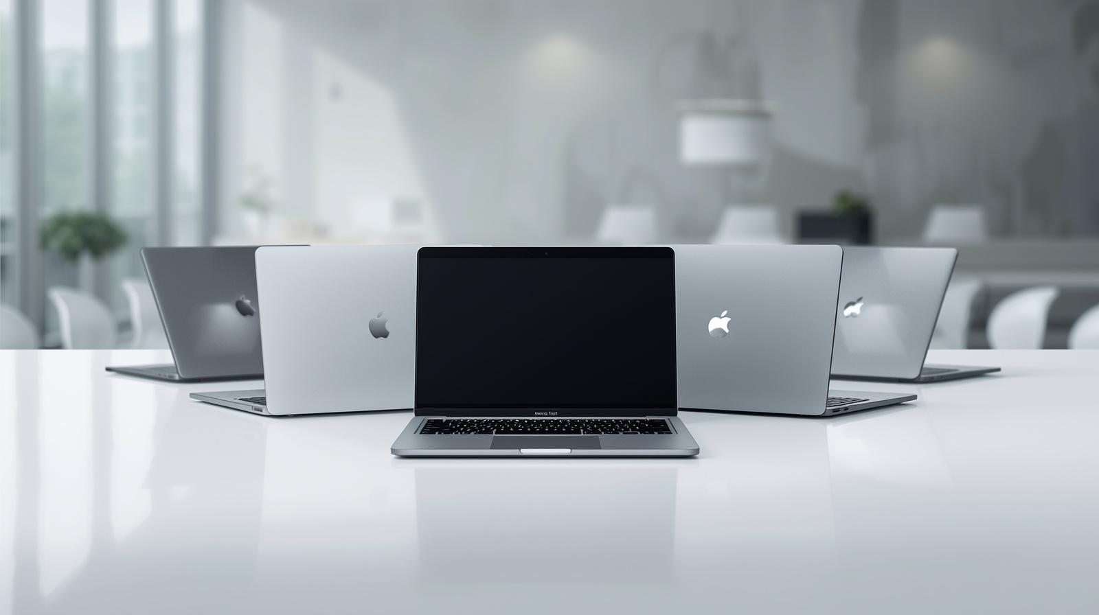 A collection of top 5 laptops with best battery life under 600 pounds in the UK, featuring Lenovo, Acer, and HP models on a professional desk.