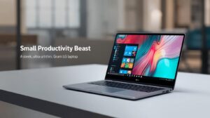 Lightweight LG Gram 16-inch laptop for mobile software developers showing 16:10 aspect ratio screen
