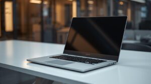 Lenovo ThinkBook 14 G7 professional laptop in Arctic Grey with Intel Core Ultra processor showing 11 hours battery life.
