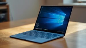 Microsoft Surface Laptop 15 in Sapphire Blue showing the Windows Copilot+ interface with a 3:2 aspect ratio screen.